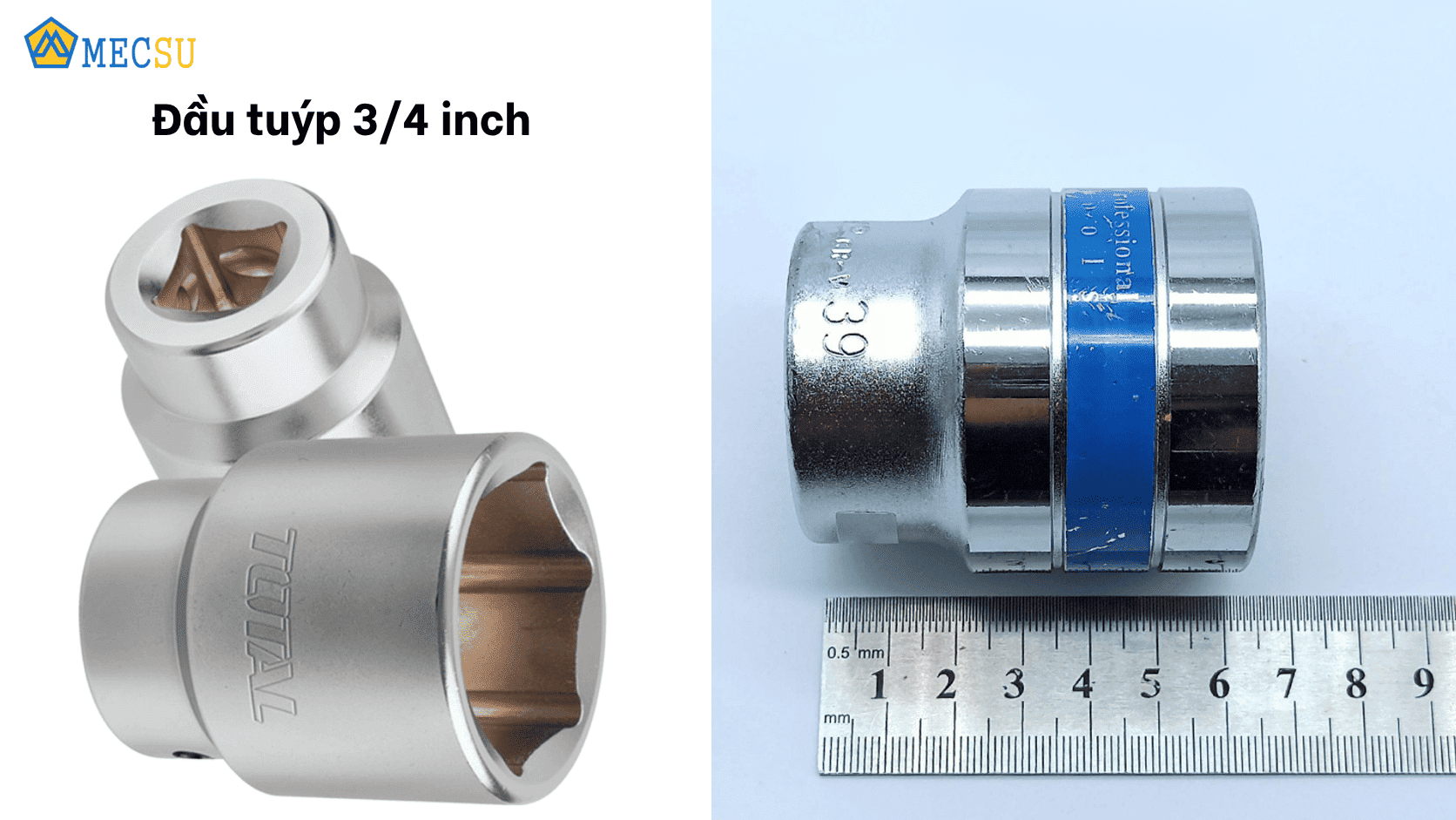 Đầu tuýp ¾ inch đo trên thước